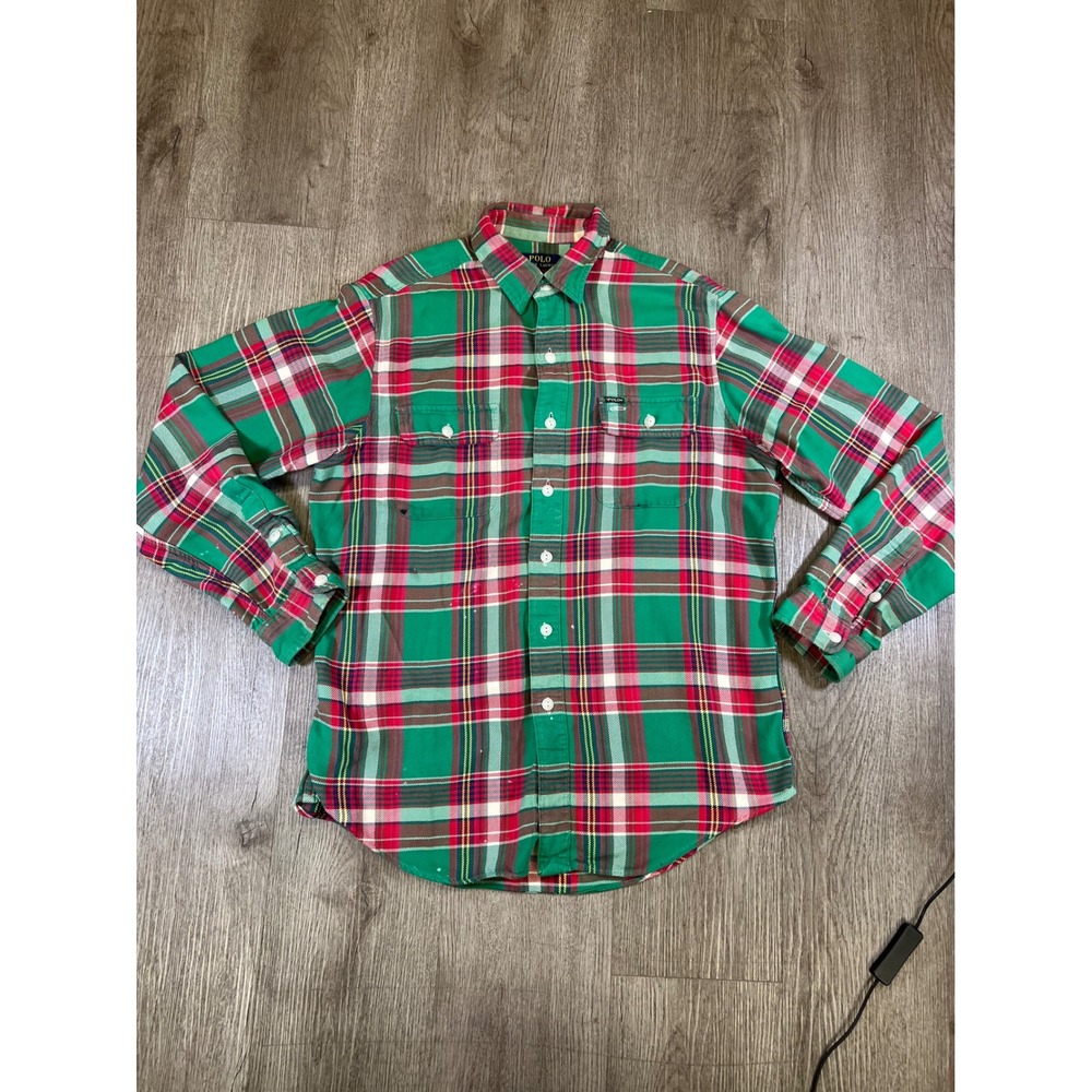Polo Ralph Lauren Mens Green Red Plaid Button Down Shirt Long Sleeve Cotton XL